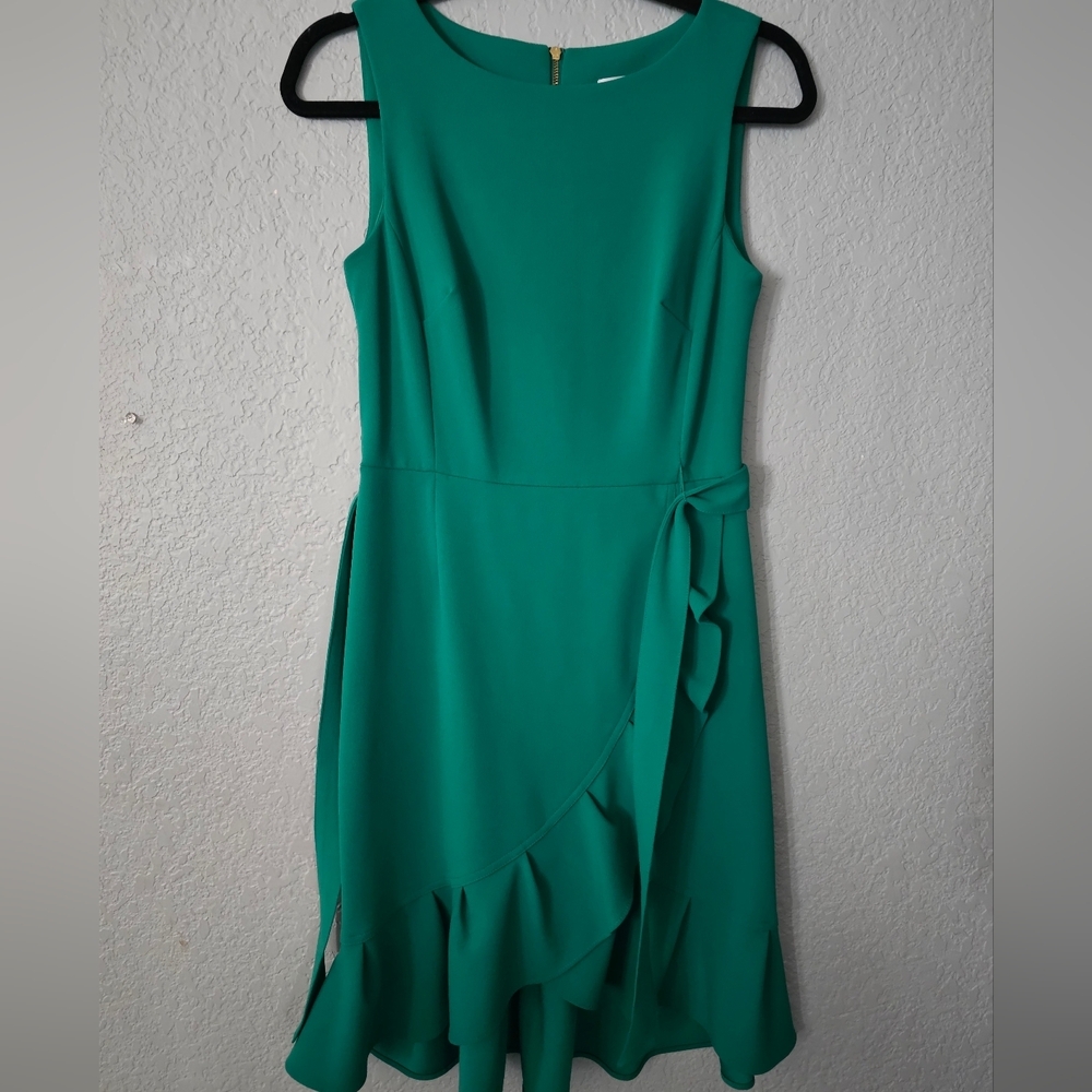 CALVIN KLEIN Sleeveless Asymmetric Tiered Ruffle Stretch Crepe Dress Size 4